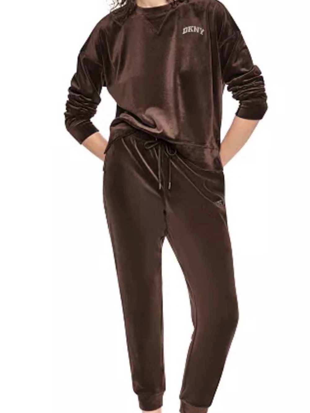 DKNY Brown Velvet Track Jogger Set - Cozy Luxe